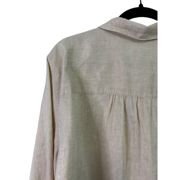 Chicos Gold Metallic No-Iron Button Blouse Linen Blend Professional Wear Size 18 - Picture 9 of 11